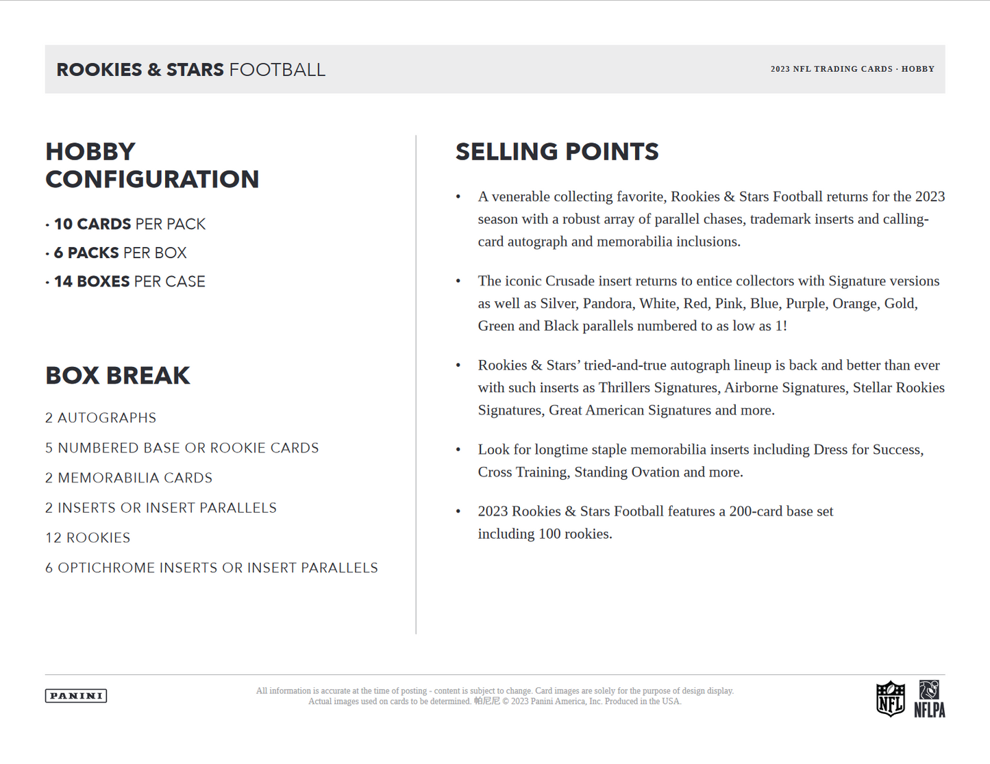 2023 Panini Rookies & Stars Football Hobby 14 Box Case