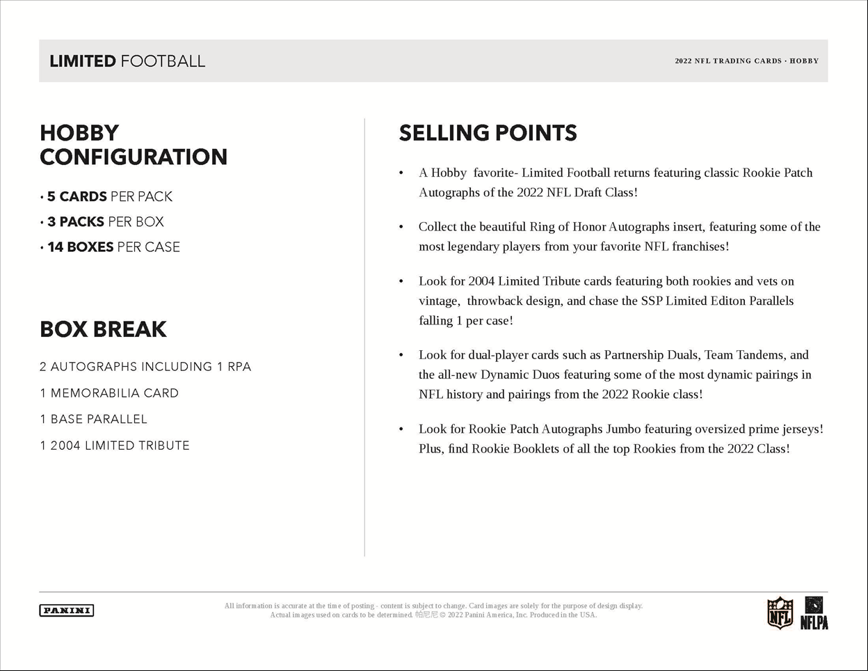 2022 Panini Limited Football Hobby Box