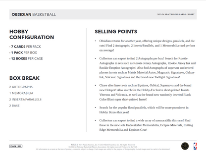 2023-24 Panini Obsidian Basketball Hobby Box