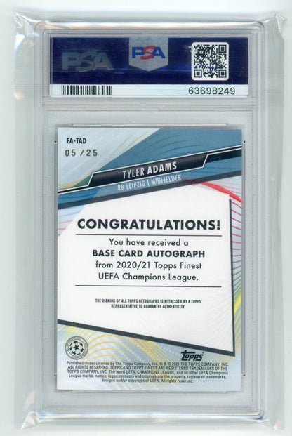 Tyler Adams 2020 Topps Finest UEFA Champions League Autographs Orange PSA 8 #'d 05/25