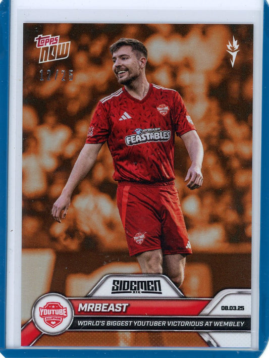 MrBeast - 2025 Sidemen Charity Match Topps NOW® Card orange foil #'d 12/25